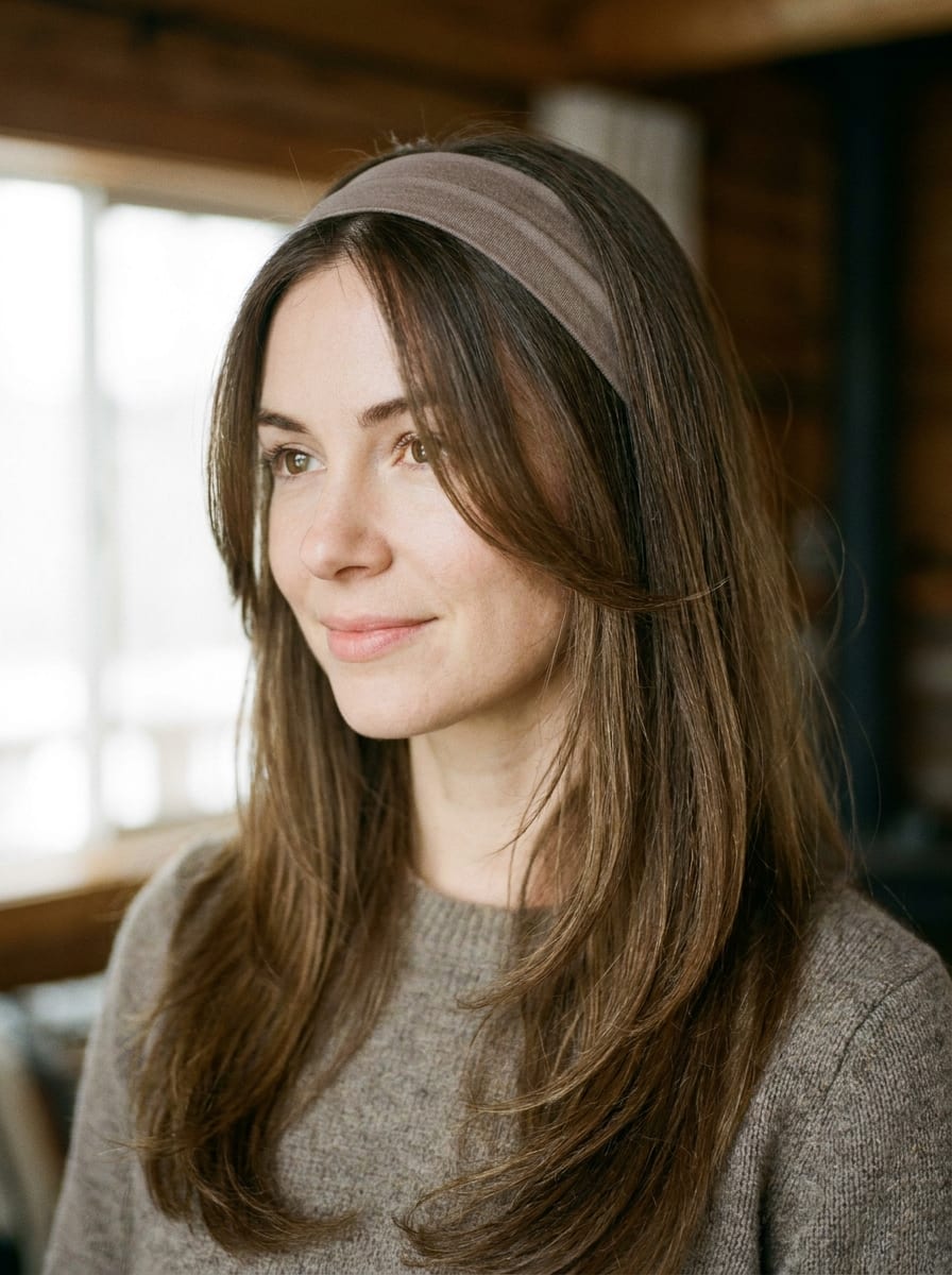 Lange Haare mit Face-Framing Strähnen - Haarreif Frisur
